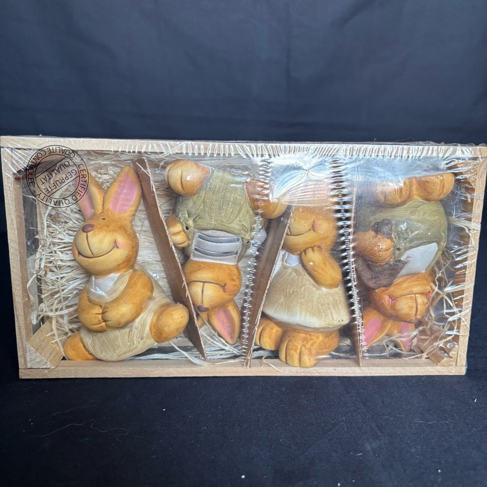 New Set of 4 Yellow Miniature Handpainted Easter Bunny Figurines